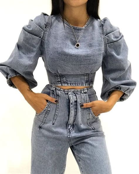 Puff Sleeve Buttoned Crop Denim Jacket Artofit