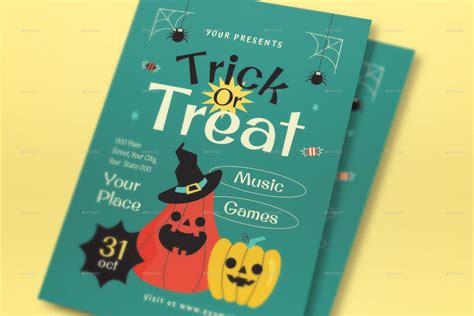 Green Flat Design Trick Or Treat Flyer Set Print Templates Graphicriver