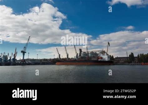 Timelapse Of Grain Terminal At Seaport On Sunny Day Cereals Bulk