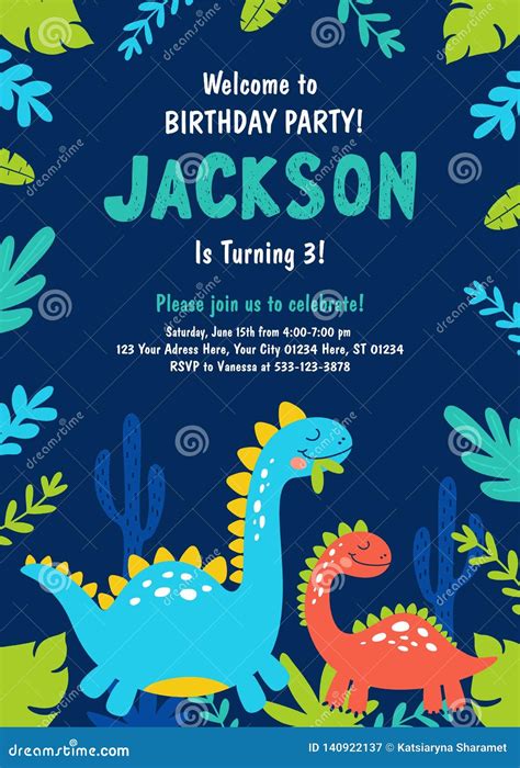 Invitaci N De La Fiesta De Cumplea Os Del Dinosaurio Vector Ilustraci N