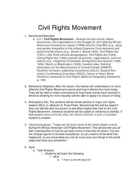 Civil Rights Movement Lesson Plan Learning Cognition