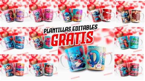 12 Plantillas Para Sublimar Tazas De Stitch Love Con Editables Y