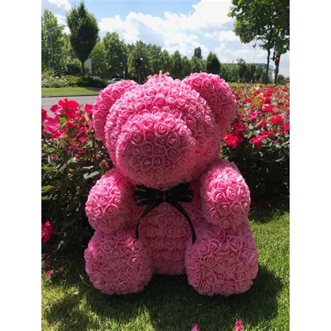 Ursulet Floral Roz Urs Decorat Manual Cu Trandafiri De Spuma Teddy