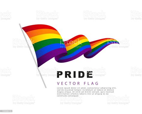 The Lgbt Flag Hangs From A Flagpole And Flutters In The Wind Vector