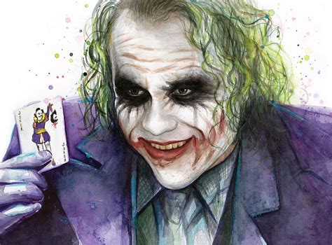 Joker Watercolor Portrait Painting By Olga Shvartsur