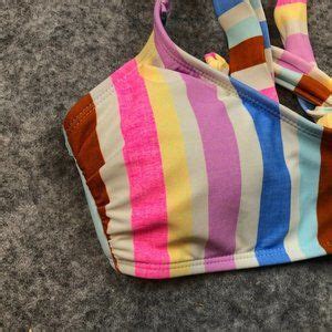 California Waves Swim California Waves Bikini Top S Sports Bra Bralette Striped Tie Back