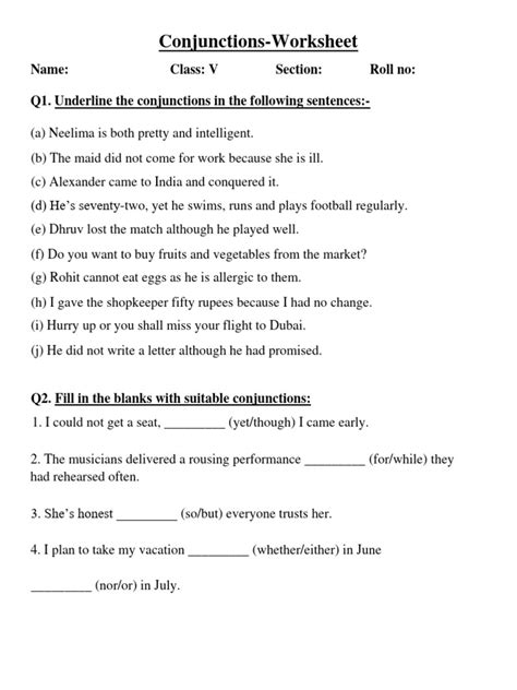 Conjunction worksheet | PDF