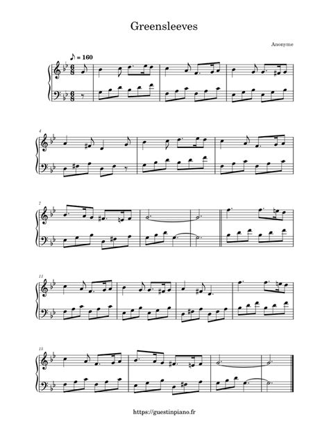 Greensleeves Sheet Music For Piano Solo Easy