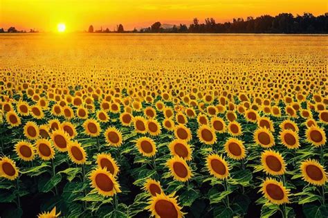 Premium Photo Sun From Beyond Horizon Illuminates Huge Yellow Field