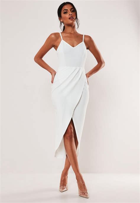 White Cami Wrap Bodycon Midi Dress Missguided Vintage Formal