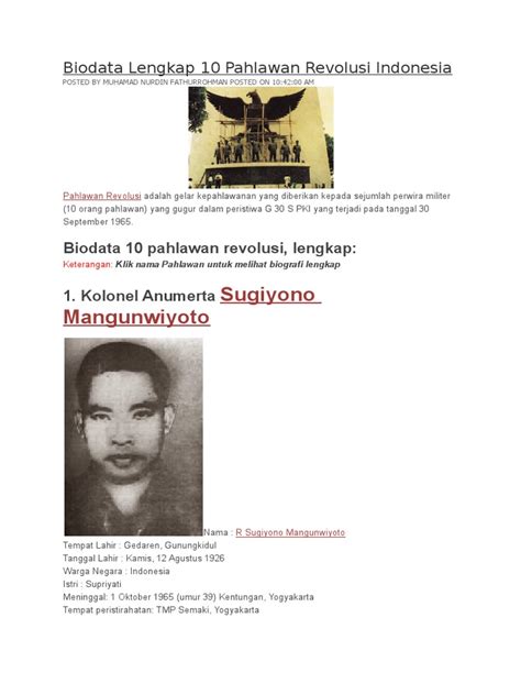 Biodata Lengkap 10 Pahlawan Revolusi Indonesia