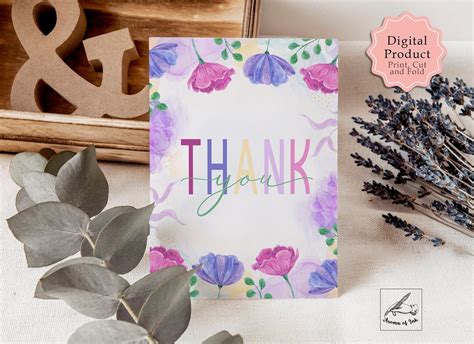 Floral Thank You Printable Card Thank You Card Template - Etsy