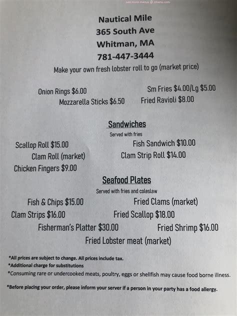 Menu At Nautical Mile Market Restaurant Whitman