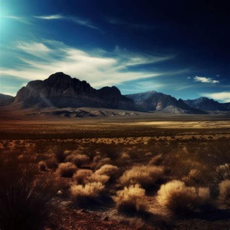 Uma paisagem desértica uma montanha ao fundo e um céu azul