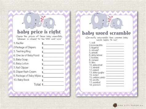 Elephant Baby Shower Games Baby Shower Games Lavender - Etsy