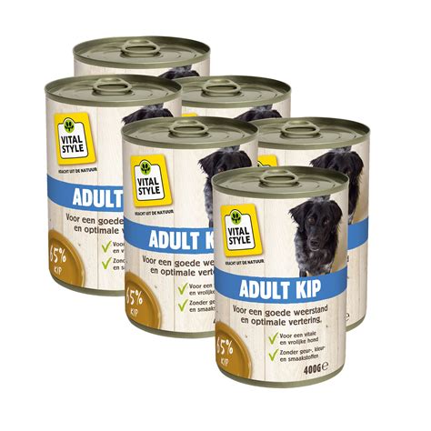 Vitalstyle Adult Kip Hondenvoeding Blik 6x400 Gram Ecodiervoeding Nl