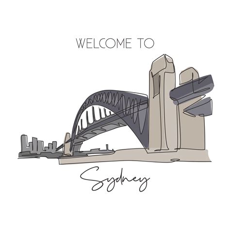 One Continuous Line Drawing Sydney Harbour Bridge Landmark Great