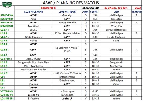 Planning Semaine Du Janvier Au F Vrier Site Web De L Asvp