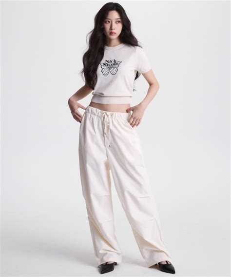 MUSINSA NICK NICOLE MINIMAL PARACHUTE PANTS CREAM