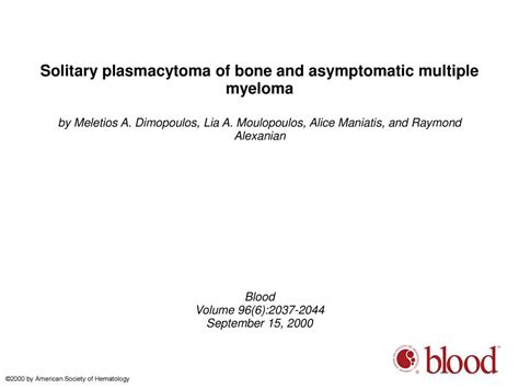 Solitary Plasmacytoma Of Bone And Asymptomatic Multiple Myeloma Ppt