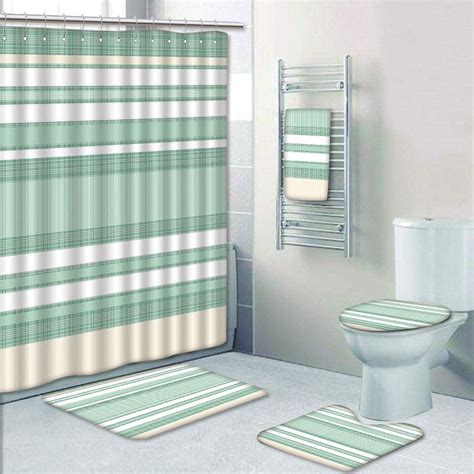 PRTAU and 5 Piece Bathroom Set Shower Curtain Bath Towel Bath Rug Contour Mat and Toilet Lid ...