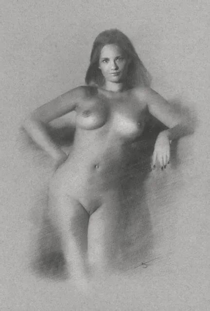 FEMALE NUDE ORIGINAL DRAWING Charcoal Chalk Fine Art Naked Woman Girl