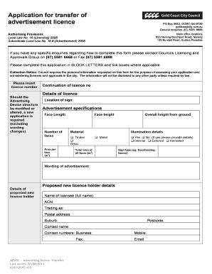 Fillable Online Goldcoast Qld Gov Application For Transfer Of