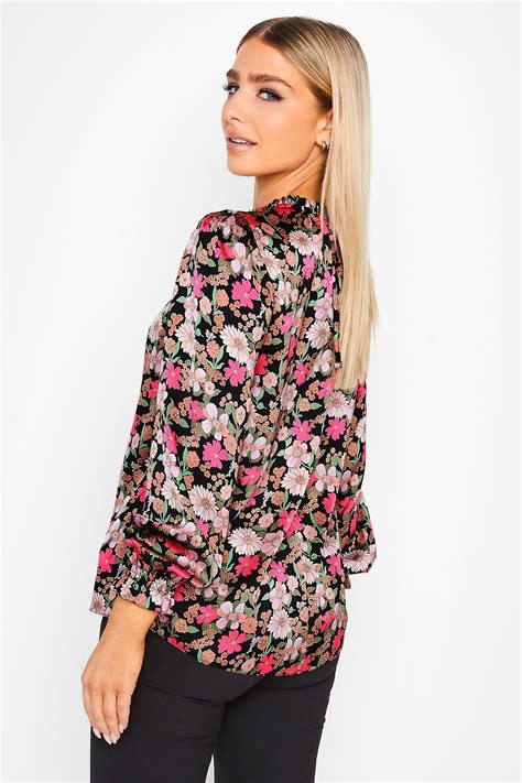 Mandco Black Floral Print Frill Neck Blouse Mandco