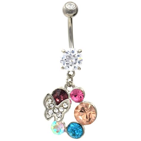 Angelic Butterfly Trail Rainbow Gemmed Belly Ring