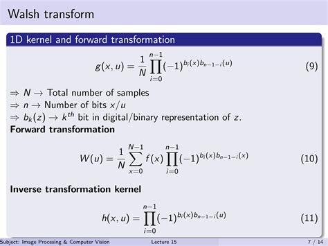 Lecture 15 DCT Walsh And Hadamard Transform PPT