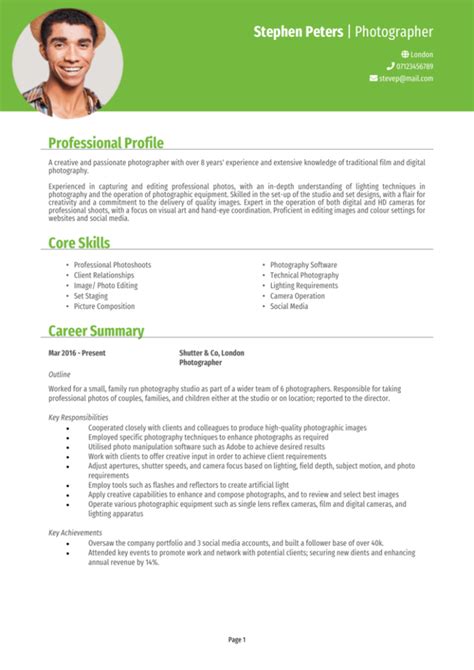 Photographer Cv Example Writing Guide And Cv Template