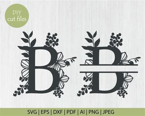 Botanical Floral Letter B Split Monogram SVG Split Monogram SVG