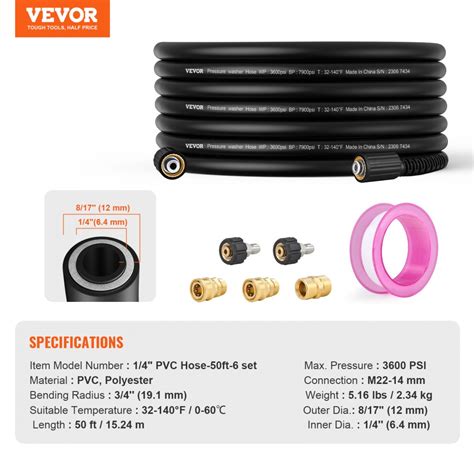 Vevor Vevor Pressure Washer Hose 15m 635mm Kink Free M22 14mm Brass Thread Replacement For