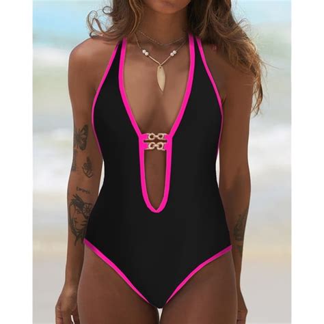 2024 New Sexy One Piece Swimsuit Patchwork Swimwear Women Yeningni