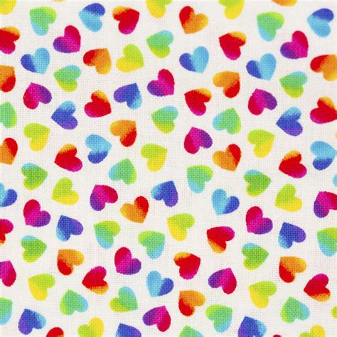 White Fabric Timeless Treasures Tossed Ombre Hearts Multicolor USA