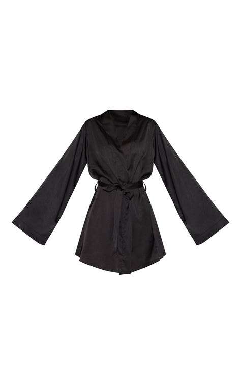 Black Bridesmaid Embroidered Satin Robe | Lingerie & Nightwear | PLT