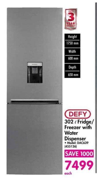 DEFY 302 Fridge Freezer With Water Dispenser Model DAC639 455126