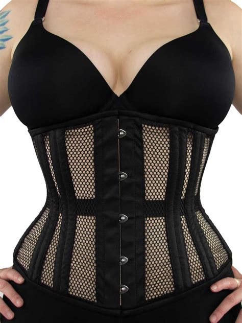 Plus Size Underbust Black Mesh Steel Boned Corset Cs 411 Long