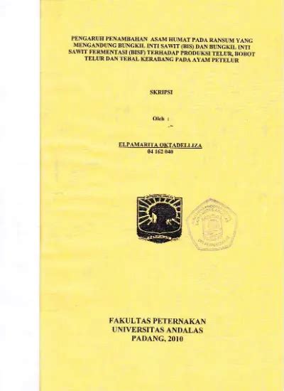 Pengaruh Penambahan Asam Humat Pada Ransum Yang Mengandung Bungkil Inti