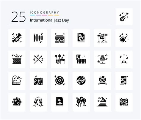 Free Vector International Jazz Day 25 Solid Glyph Icon Pack Including