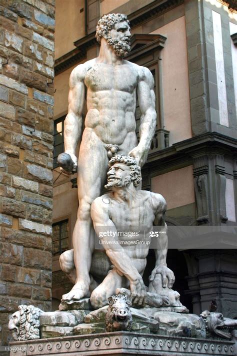 Hercules And Cacus White Marble Statue At Entrance To