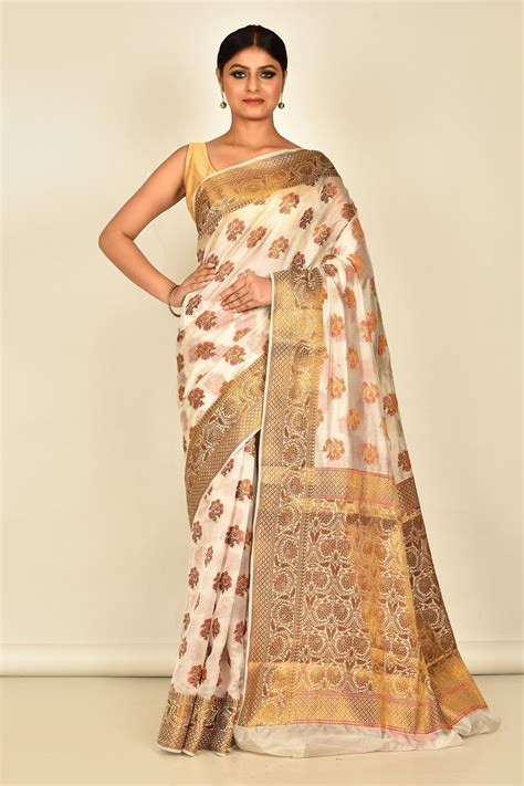 Buy Naintara Bajaj White Silk Floral Woven Saree Online Aza Fashions