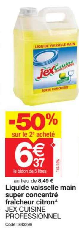 Promo Liquide Vaisselle Main Super Concentré Fraîcheur Citron Jex