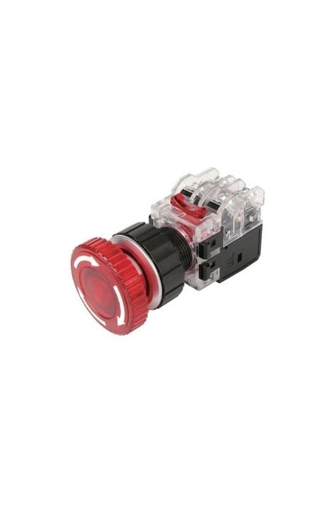 Botón de hongo iluminado de emergencia con traba rojo de 30mm 1NA 1N