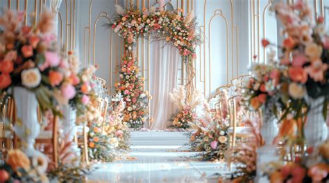 Wedding stage decoration background inside the building with elegant ...