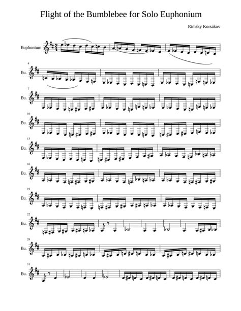 Flight Of The Bumblebee For Solo Euphonium Sheet Music For Tuba