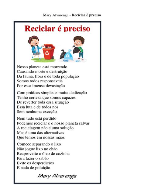 Poesia Sobre O Lixo - Poema sobre Reciclagem e Sustentabilidade | PDF