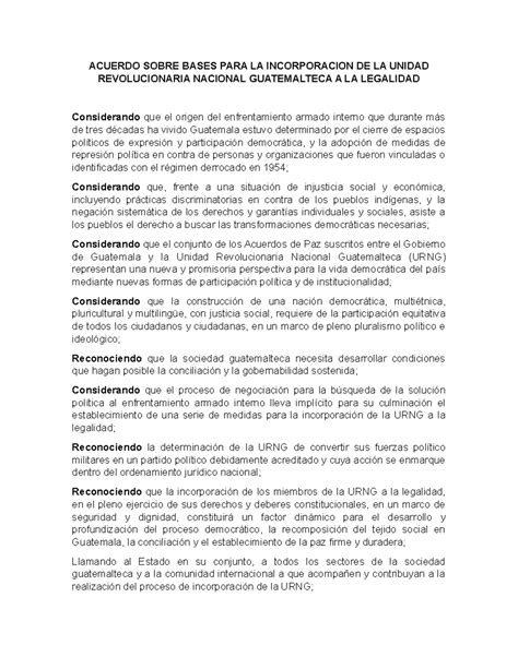 Acuerdo Sobre Bases PARA LA Incorporacion DE LA Unidad Revolucionaria