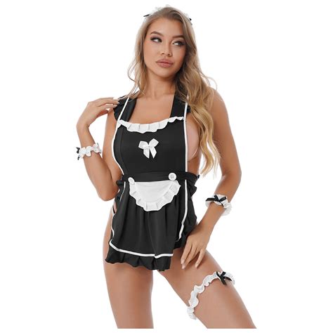 Women Sexy Lingerie French Apron Maid Cosplay Costume Fancy Dress