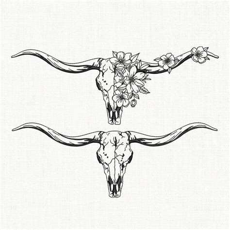 2 Texas Longhorn Cow Skull Embroidery Design,texas Cattle Skull ...